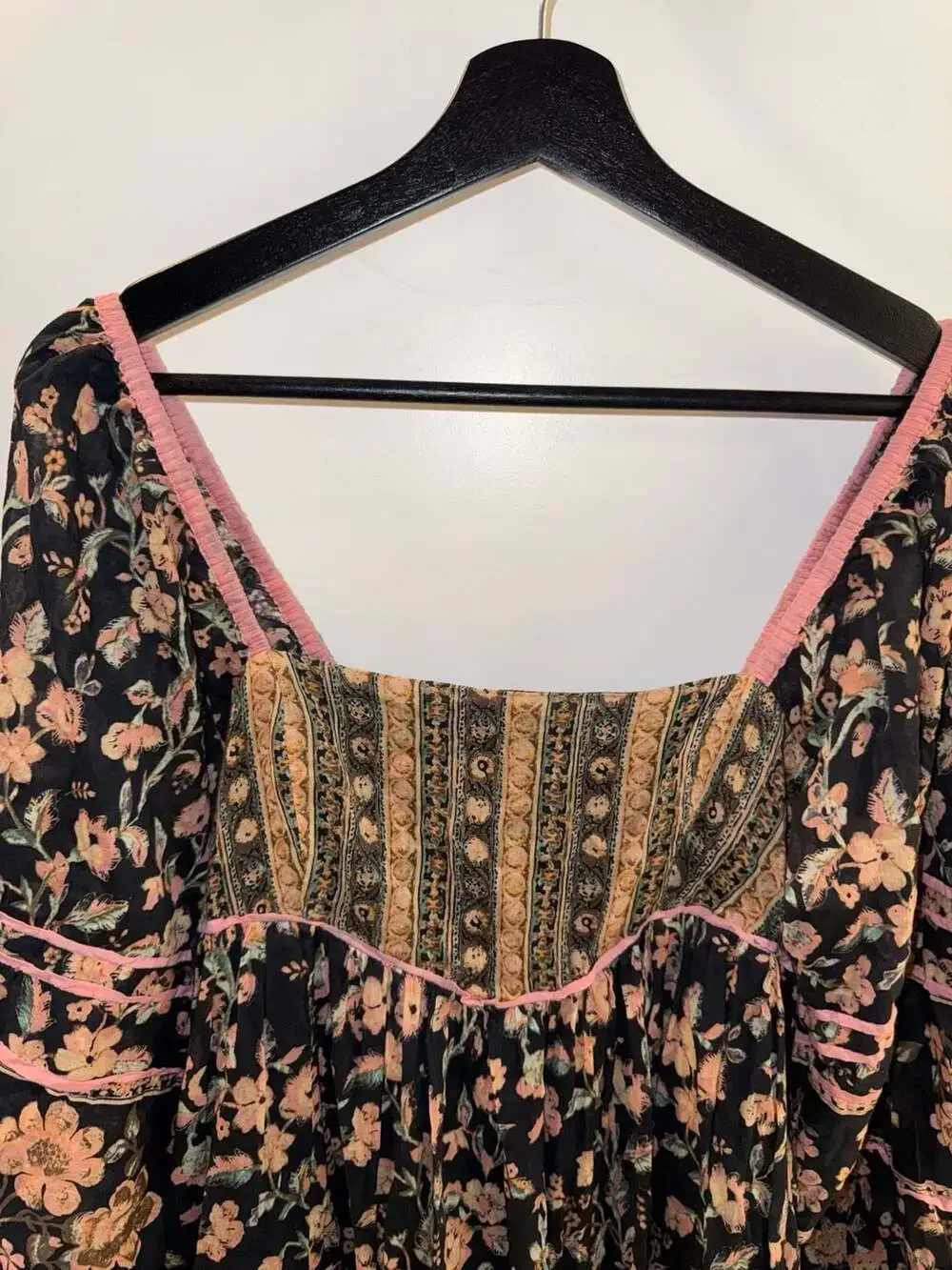 Free People Floral Print Square Neck Long Sleeve Blouse Size XS